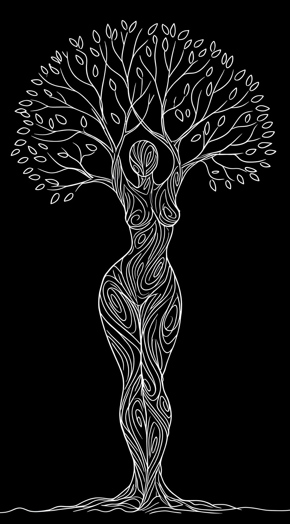 A tree that is growing with a womans body, representing vulnerability, growth, and connection in Seattle workshops. Recognizes our deep love of nature and the earth.